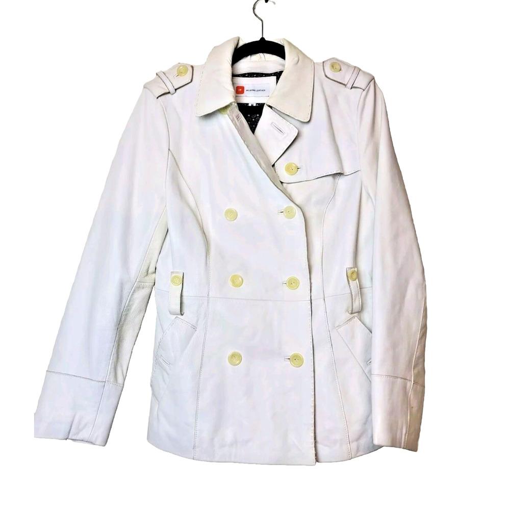 Wilsons Womens Medium Genuine Leather Jacket Coat White Mid-Length